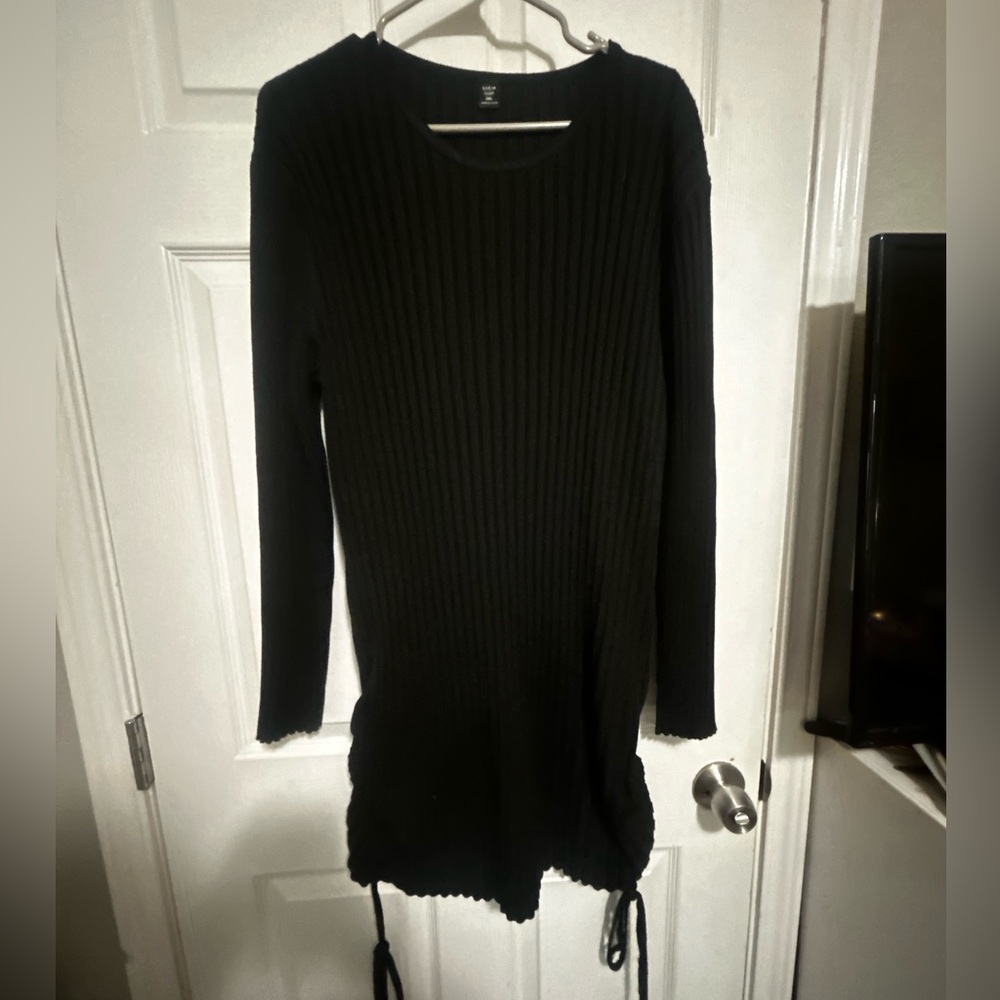 SHEIN Black Ribbed Long Sleeve Dress